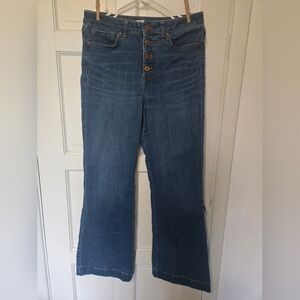 LC Lauren Conrad Dark Blue High-Rise Button-Fly Flare Jeans